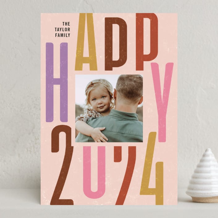 "stay happy" - Holiday Cards in Peony by Jennifer Lew - Front