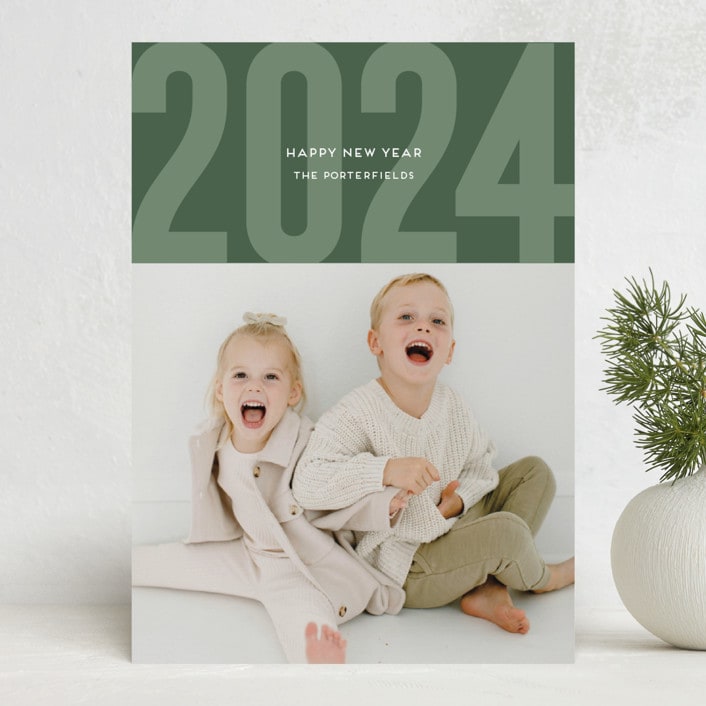 "Modern Year" - Holiday Cards in Emerald by Sarah Cohn - Front