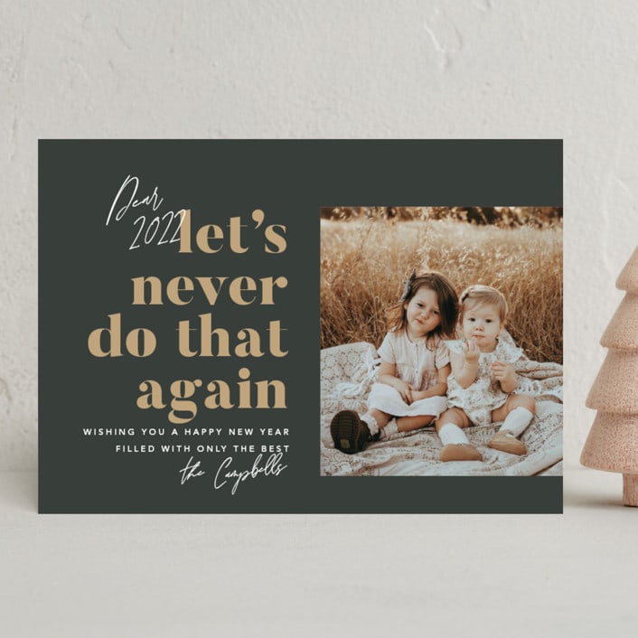 "Never Again" - Holiday Cards in Charcoal by Robert and Stella - Front