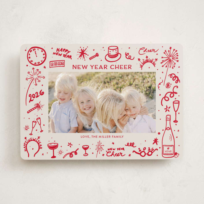 "New Year Cheer Doodles" - Holiday Cards in Holly Berry by Erika Firm - Front