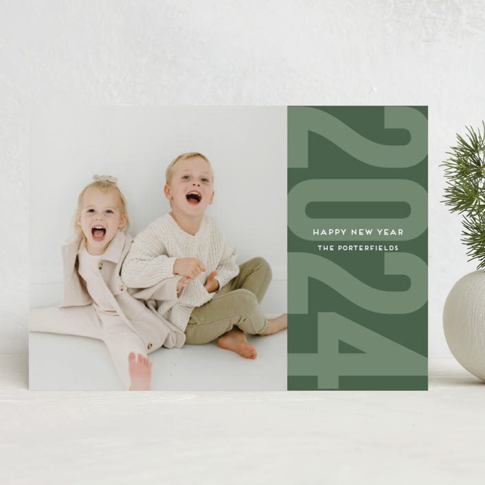 "Modern Year" - Holiday Cards in Emerald by Sarah Cohn - Front