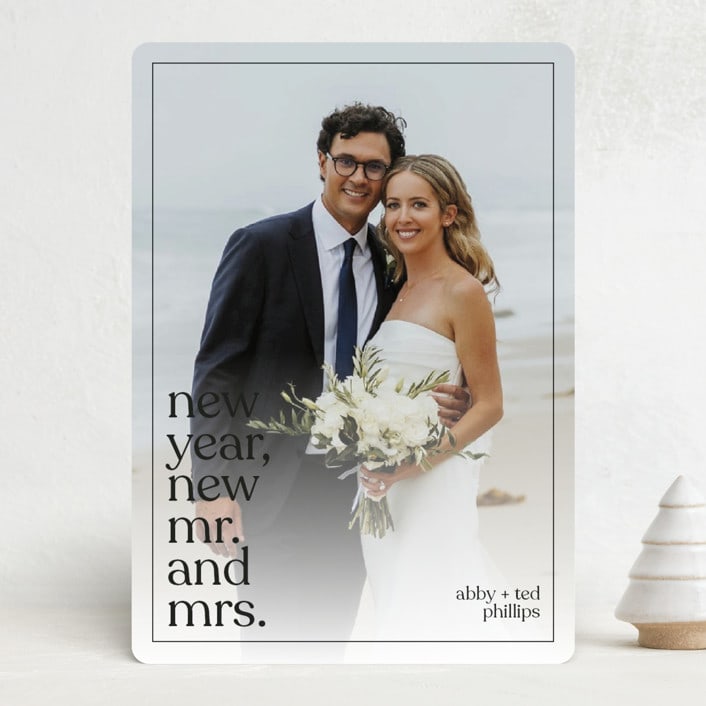 "New Mr. and Mrs." - Holiday Cards in Ebony by Andrea Cernin - Front
