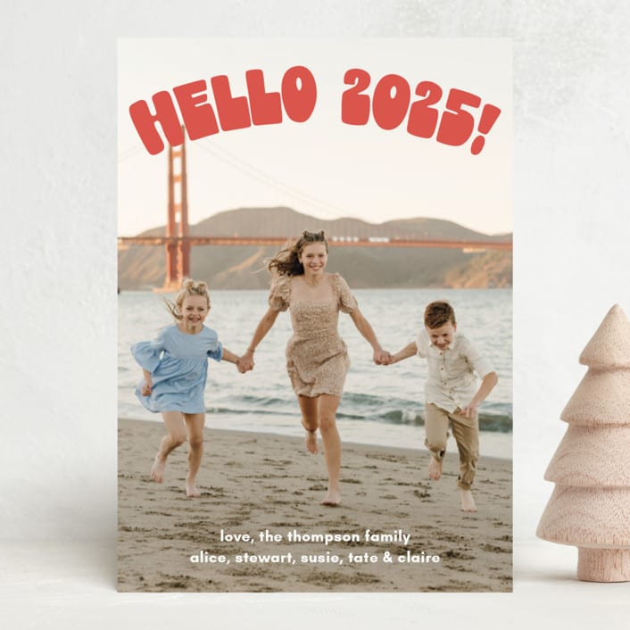 "Hello" - Holiday Cards in Berry by Megan Davis - Front