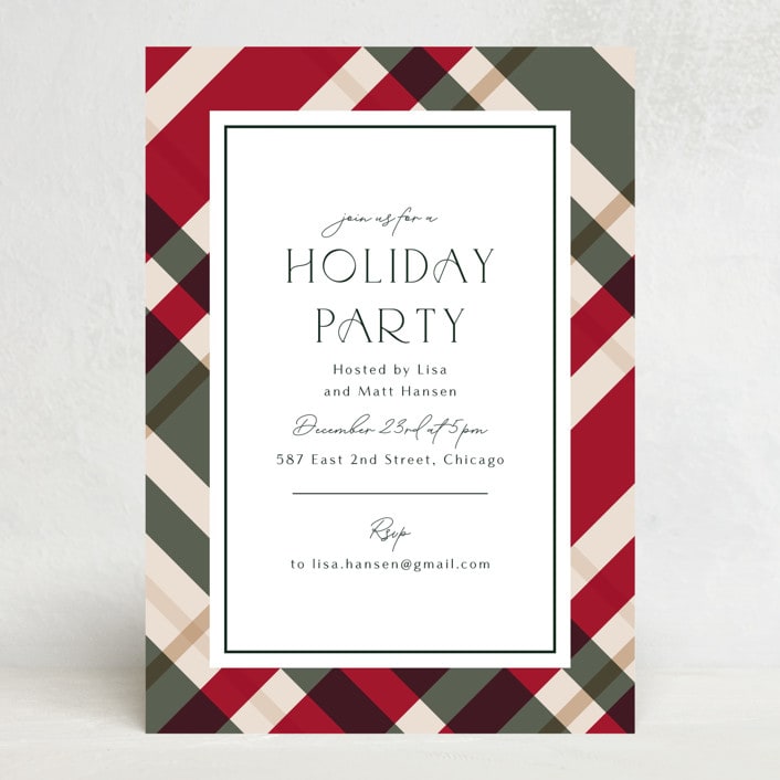 "Plaid Suit Holiday" - Party Invitations in Berry by Chris Griffith - Front