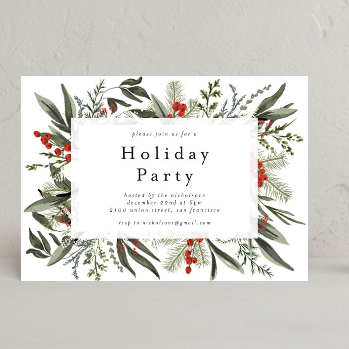 "Holiday Botanical" - Party Invitations in Holly Berry by Susan Moyal - Front