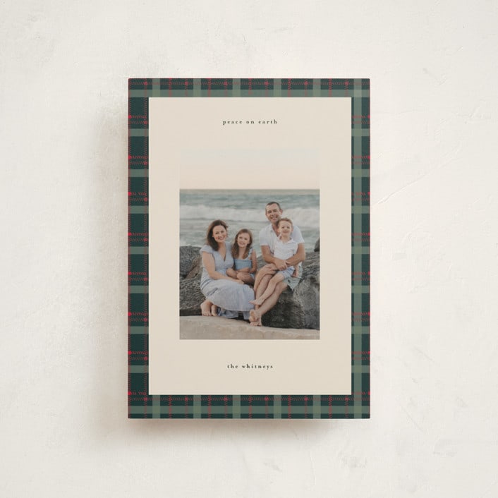 "Plaid Peace" - Holiday Cards in Wreath by Makewells - Front