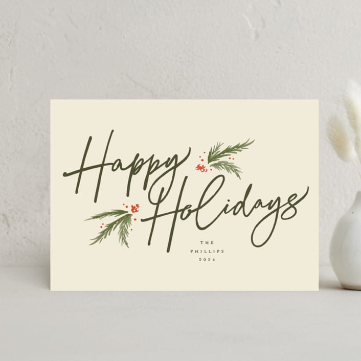 "Holiday Script" - Holiday Cards in Eggnog by Robert and Stella - Front