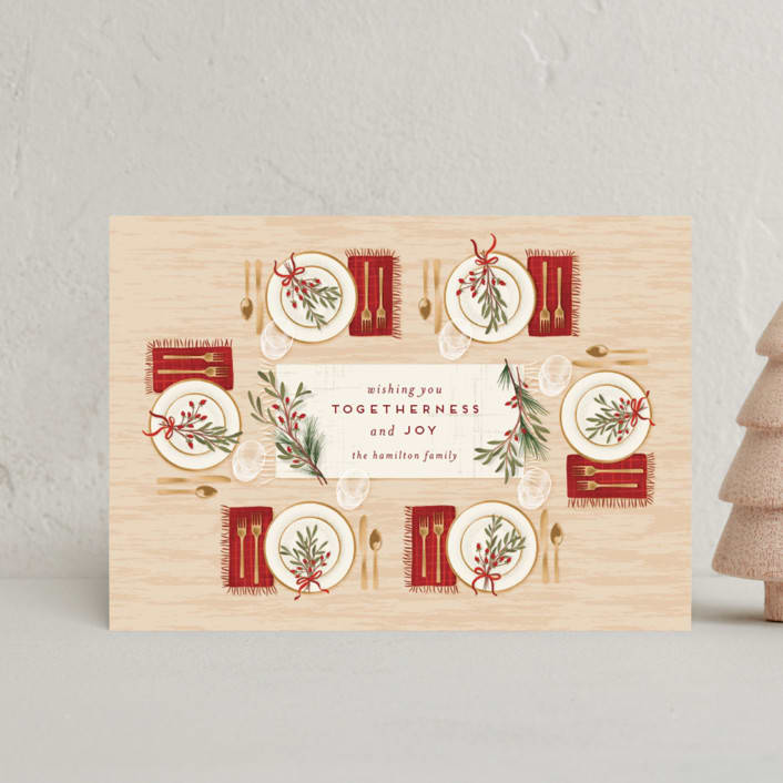"Around the Table" - Holiday Cards in Holly Berry by Jamie Alexander - Front
