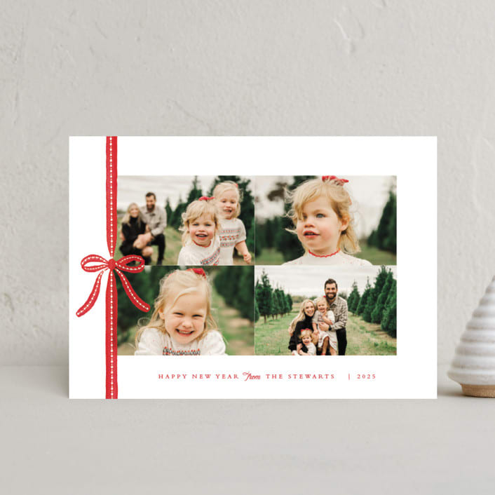 "Dotted Ribbon" - Holiday Cards in Candied Apple by Olivia Raufman - Front