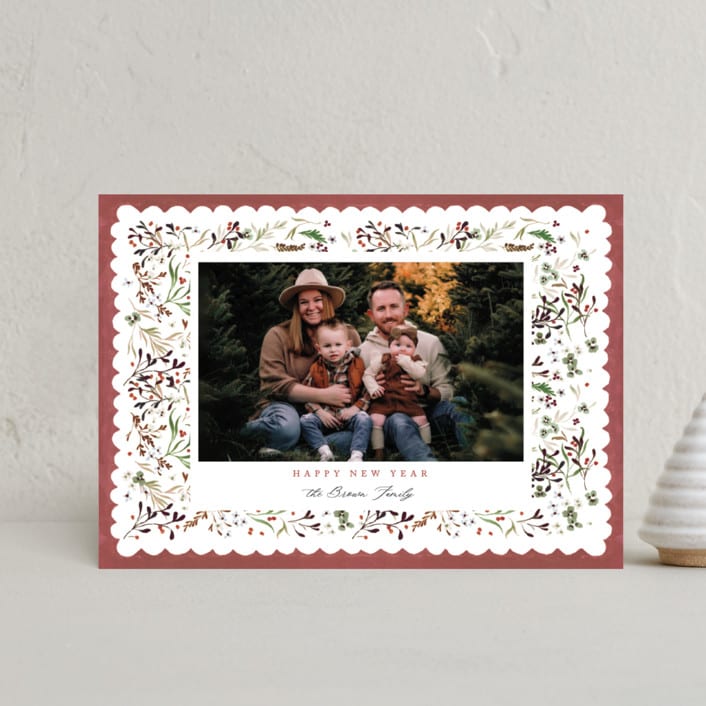 "Wonderland Floral" - Holiday Cards in Berry by Kelly Ventura - Front