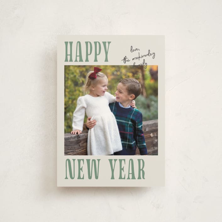 "Merry Modern" - Holiday Cards in Moss by Kelly Watkins - Front