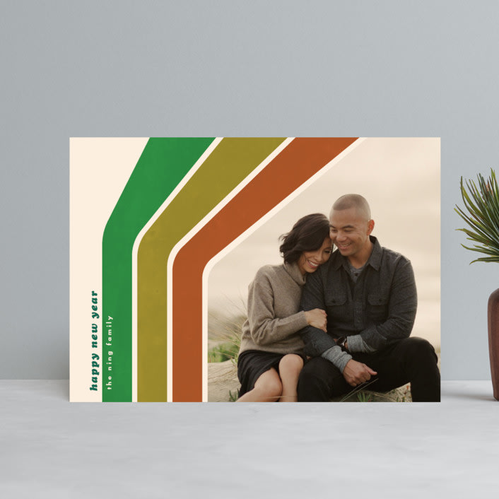 "Groovy Stripe" - Holiday Cards in Avocado by 2birdstone - Front