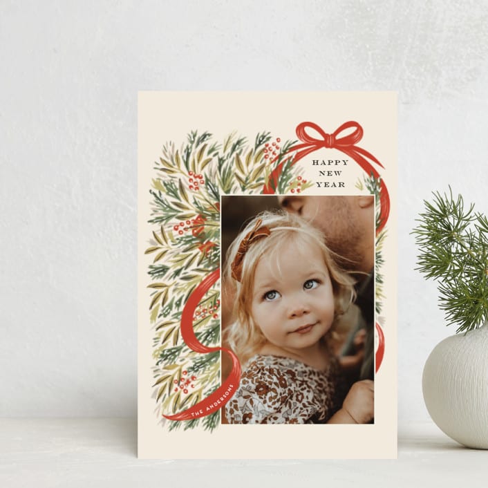 "Red Ribbon" - Holiday Cards in Ivory by iamtanya - Front