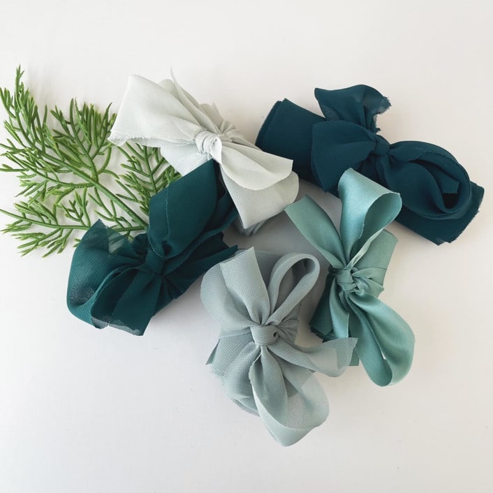 "Greens Ribbon Set of 5" - Holiday Ribbons and Bows in green by Honey Silks Co