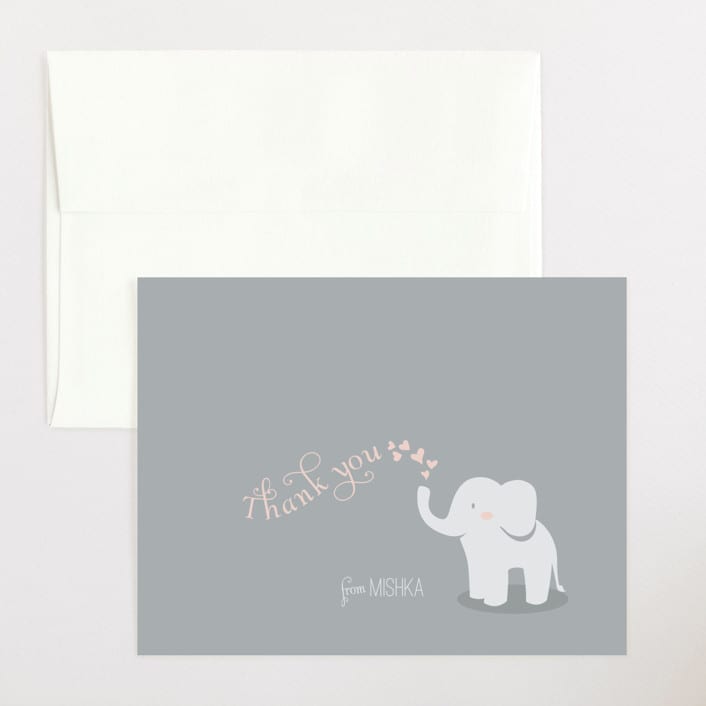 "Baby Elephant" - Baby Shower Thank You Cards in Soft Grey by Lori Wemple - Front