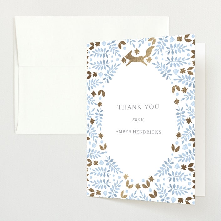 "Foxy Baby Shower" - Baby Shower Thank You Cards in Denim by Hallie Fischer - Front