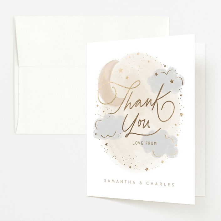 "Moon and stars" - Baby Shower Thank You Cards in Latte by Creo Study - Front