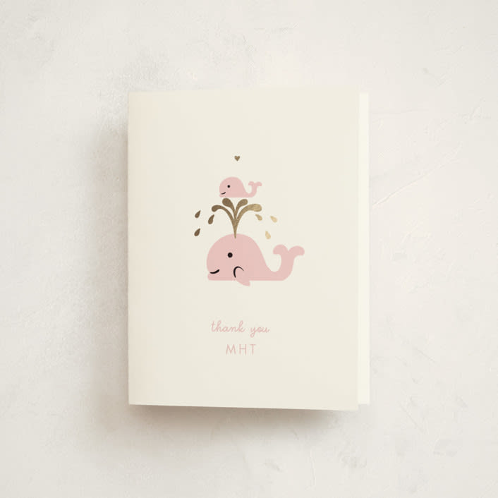 "Baby Whale On The Way" - Baby Shower Thank You Cards in Baby Pink by mo kelley - Front