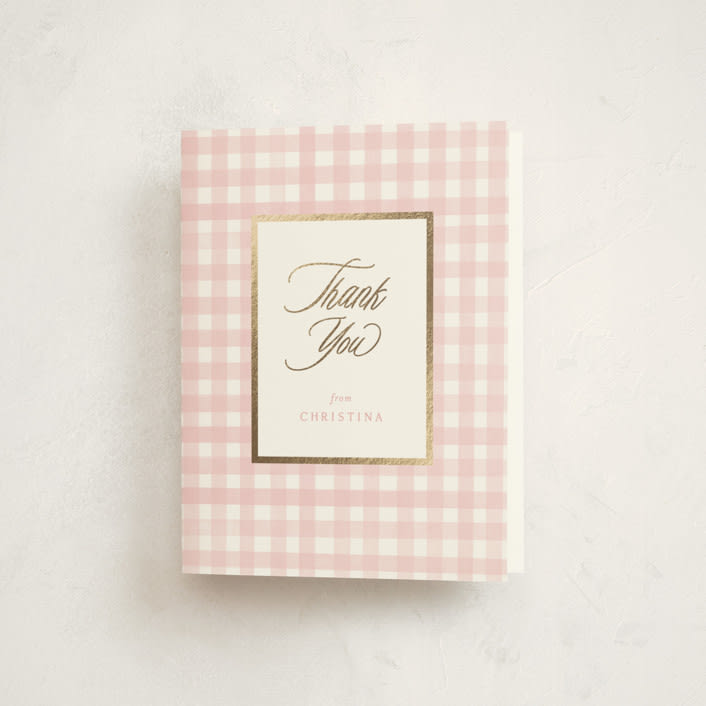 "Classic Gingham" - Baby Shower Thank You Cards in Cotton Candy by Creo Study - Front