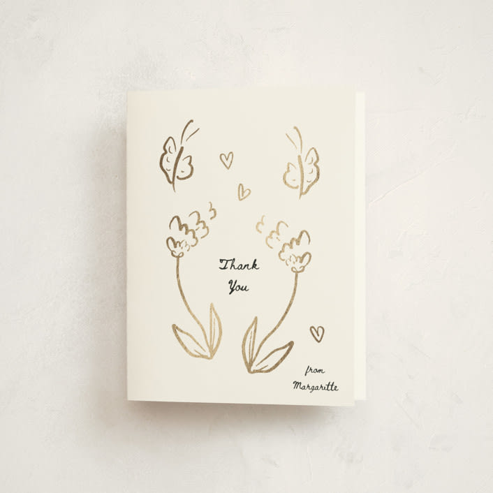 "Golden Flowers" - Baby Shower Thank You Cards in Cloud by Ani Somi - Front
