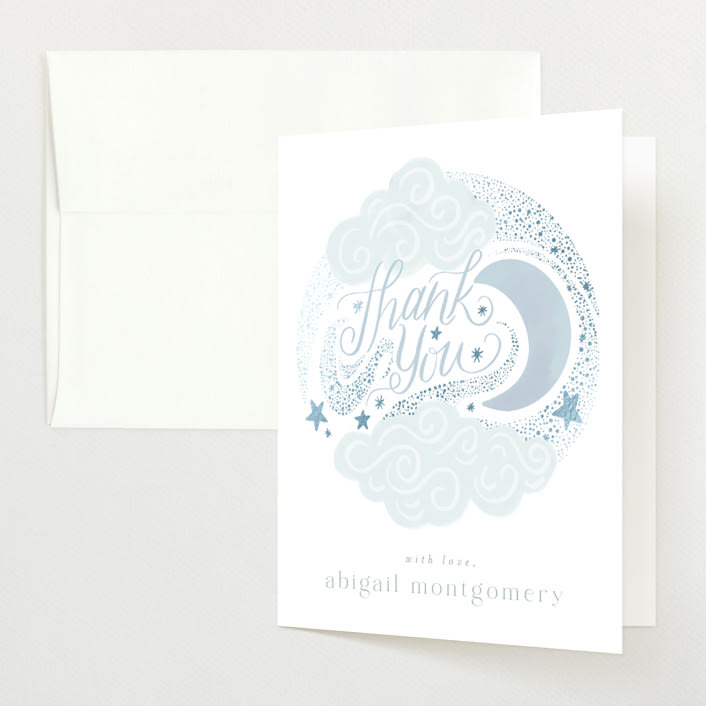 "Over the Moon" - Baby Shower Thank You Cards in Celestial by Joanna Griffin - Front
