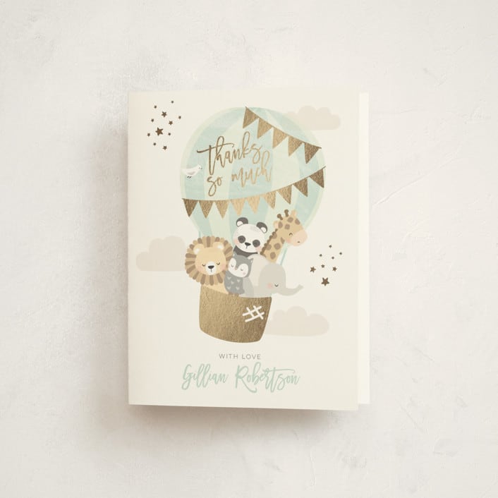 "baby balloon ride" - Baby Shower Thank You Cards in Seafoam by peetie design - Front