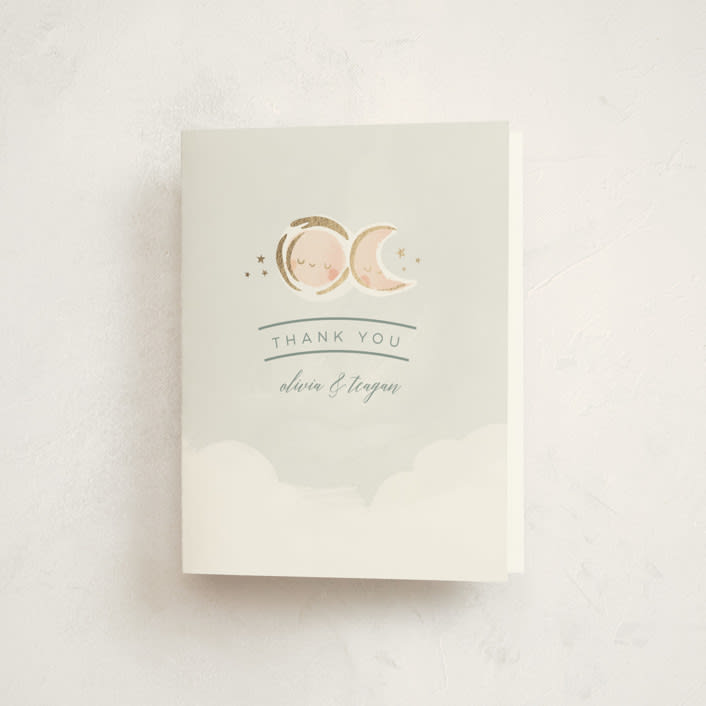 "Twin Stars" - Baby Shower Thank You Cards in Sky by Lori Wemple - Front