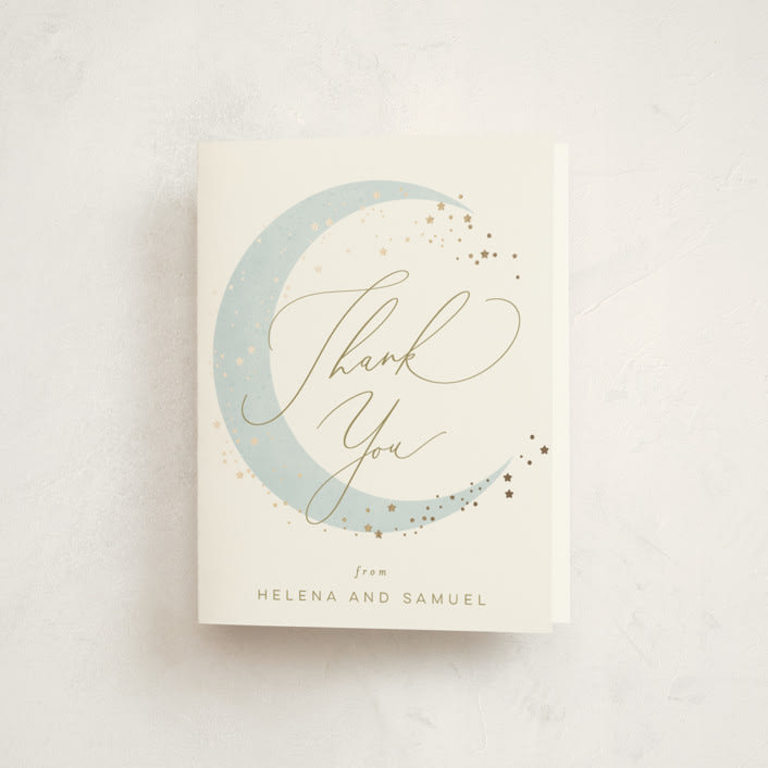 "Simple Moon" - Baby Shower Thank You Cards in Mist by Everett Paper Goods - Front