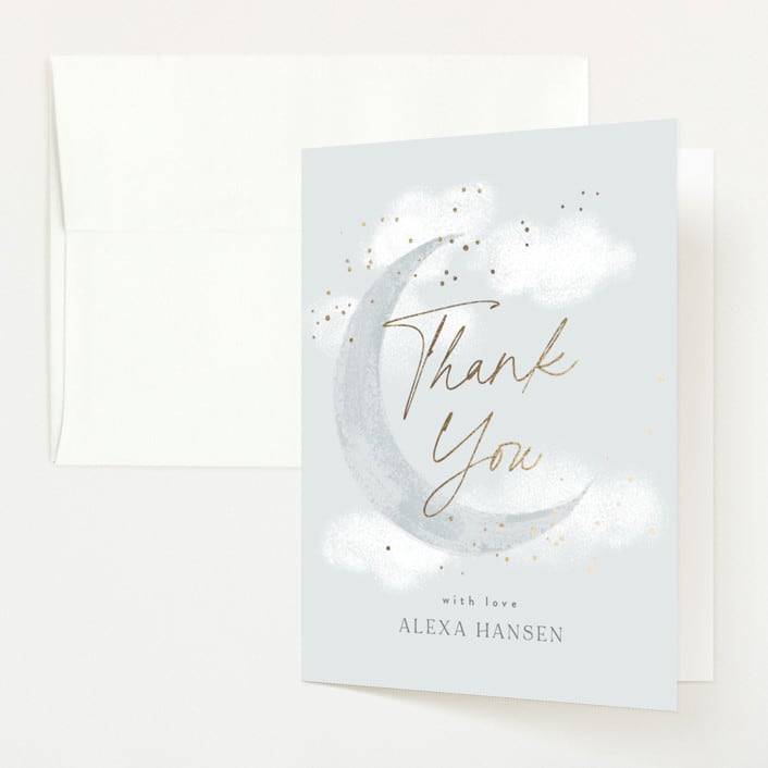 "Moondust" - Baby Shower Thank You Cards in Cloud by Everett Paper Goods - Front