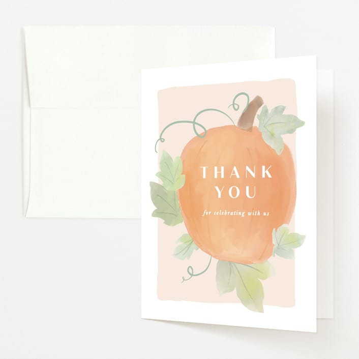 "Lil Pumpkin" - Baby Shower Thank You Cards in Blush by Creo Study - Front