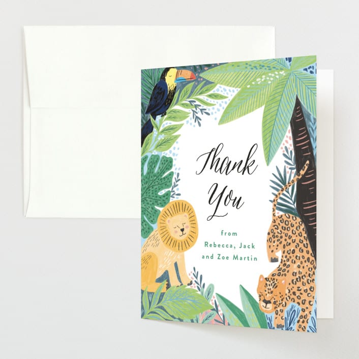 "Jungle Animal Sketchbook" - Baby Shower Thank You Cards in Canary by Alethea and Ruth - Front