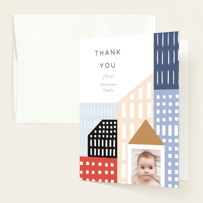"Modern new kid on the block" - Baby Shower Thank You Cards in Sky by Alethea and Ruth - Front