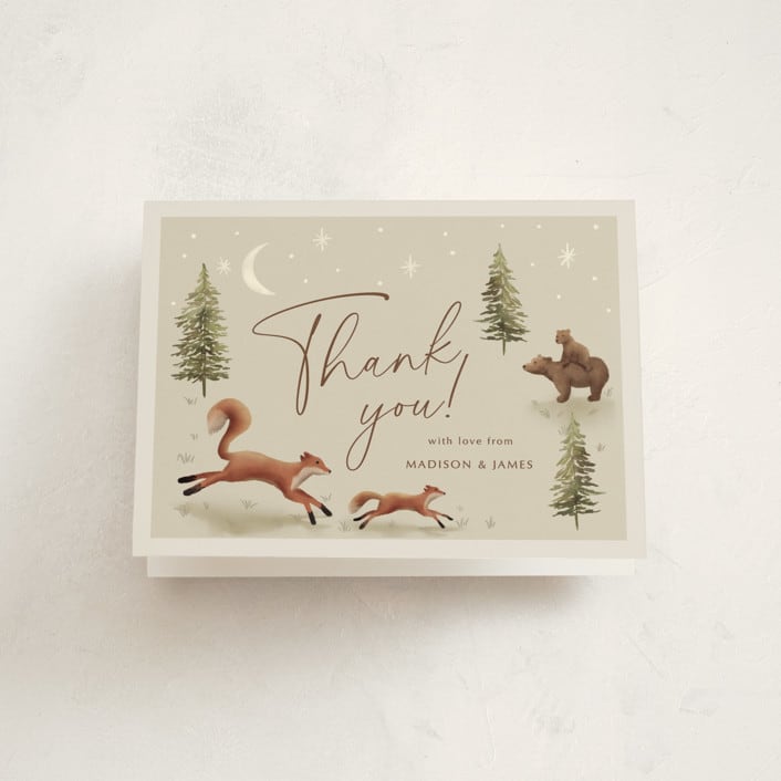 "Forest Adventure" - Baby Shower Thank You Cards in Olive by Elly - Front