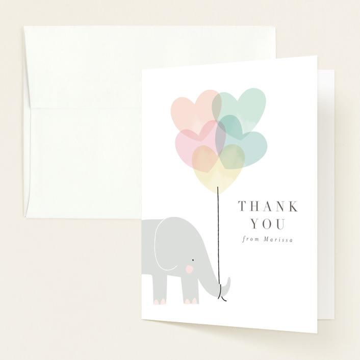 "Elephant" - Baby Shower Thank You Cards in Peony by Lori Wemple - Front
