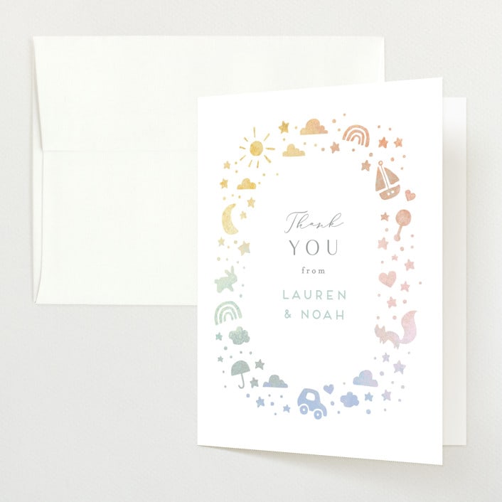 "Ethereal stars" - Baby Shower Thank You Cards in Rainbow by Jennifer Wick - Front