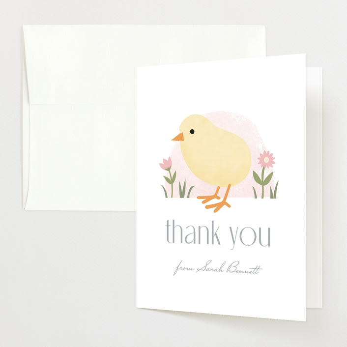 "Little Chick" - Baby Shower Thank You Cards in Blush by Carolyn MacLaren - Front