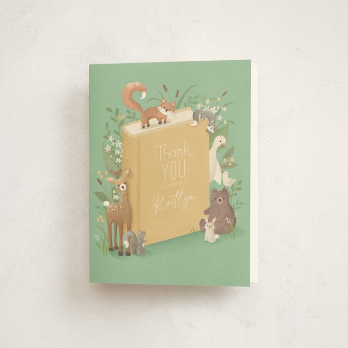 "Storybook" - Baby Shower Thank You Cards in Mint by Jennifer Wick - Front
