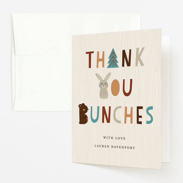 "Woodland Type" - Baby Shower Thank You Cards in Birch by Erica Krystek - Front
