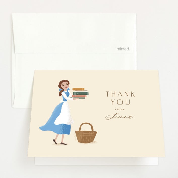 "Disney's Belle's books" - Baby Shower Thank You Cards in Hicory by Jennifer Wick - Front