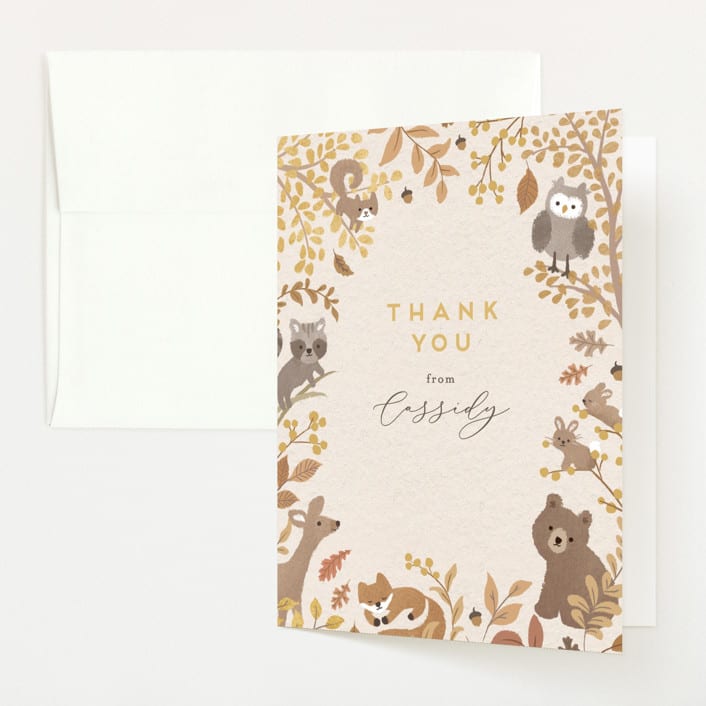 "Woodland autumn" - Baby Shower Thank You Cards in Pumpkin by Jennifer Wick - Front