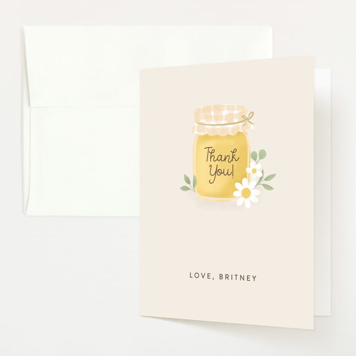 "Little Honey" - Baby Shower Thank You Cards in Greige by Itsy Belle Studio - Front