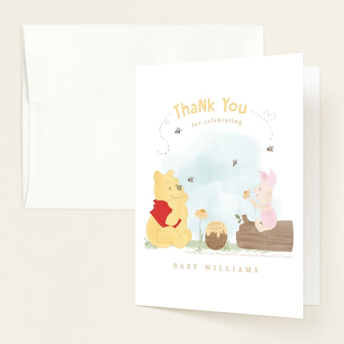 "Disney's Winnie The Pooh a little hunny" - Baby Shower Thank You Cards in Sky by Creo Study - Front
