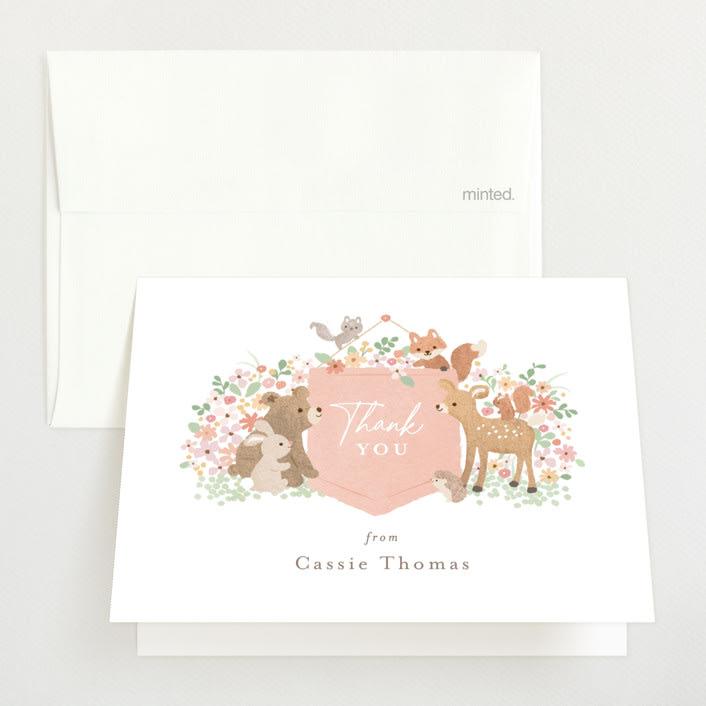 "Banner announcement" - Baby Shower Thank You Cards in Petal by Jennifer Wick - Front