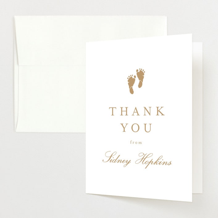 "Footprint" - Baby Shower Thank You Cards in Golden by Stacey Meacham - Front