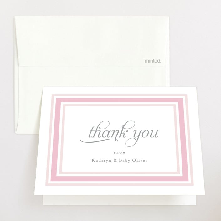 "Border Ribbon" - Baby Shower Thank You Cards in Rosy Cheeks by Carolyn MacLaren - Front