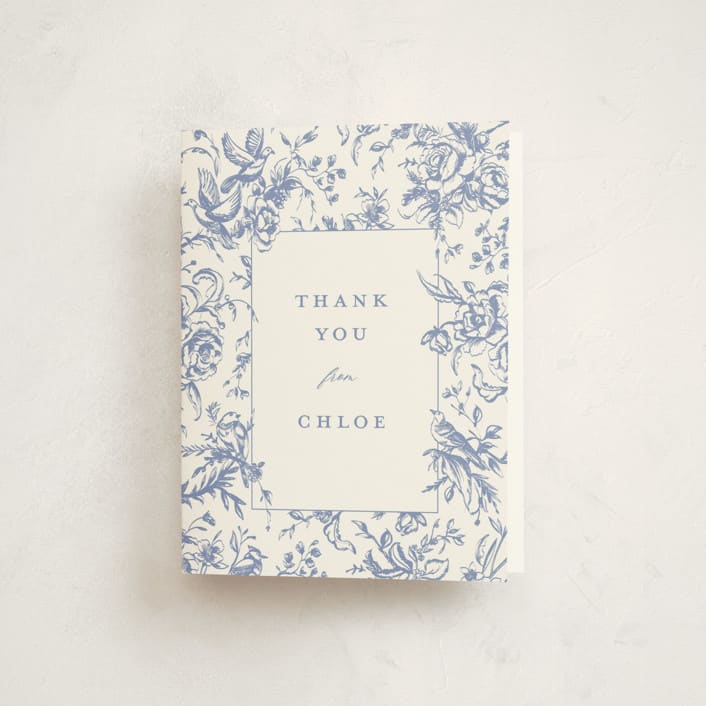 "Dreamy Toile" - Baby Shower Thank You Cards in Blueberry by Teju Reval - Front