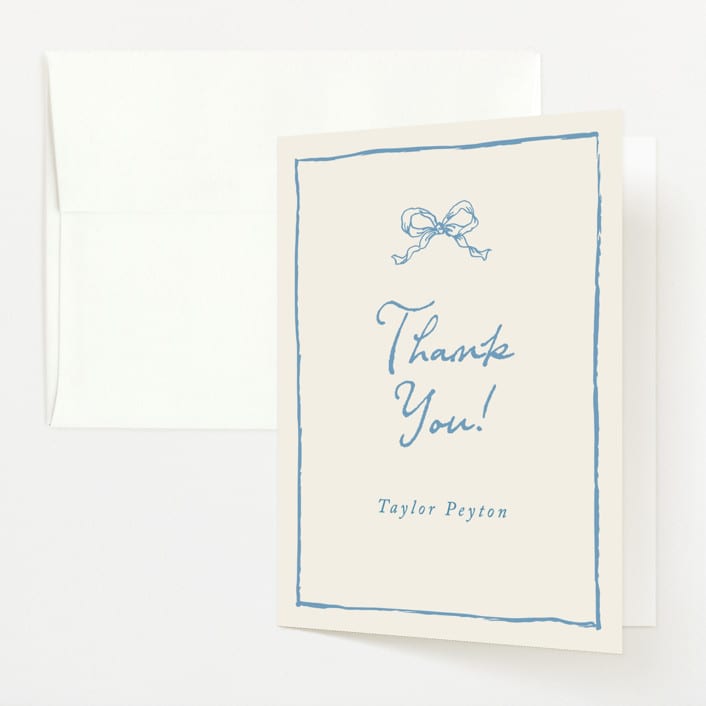 "ribbon bow drawing" - Baby Shower Thank You Cards in Dusty Blue by Cass Loh - Front