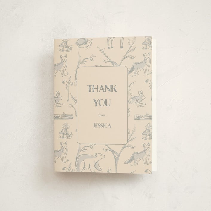 "Forest Toile" - Baby Shower Thank You Cards in Bamboo by Teju Reval - Front