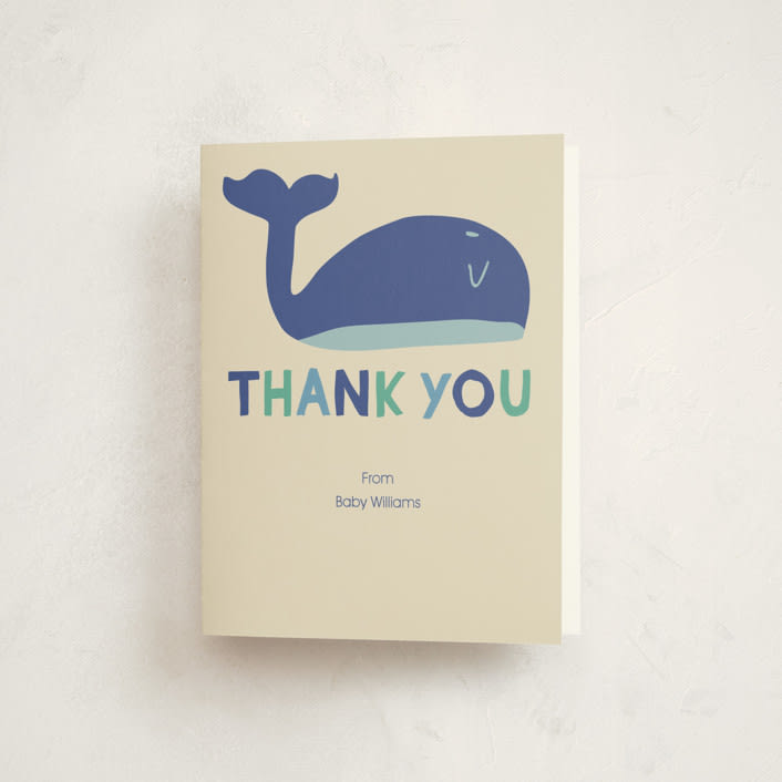 "Whale Hello" - Baby Shower Thank You Cards in Sea by Harriet Richter - Front