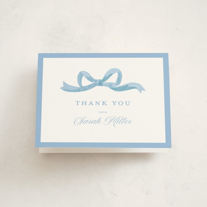 "Painted Bow" - Baby Shower Thank You Cards in Sky by Teju Reval - Front